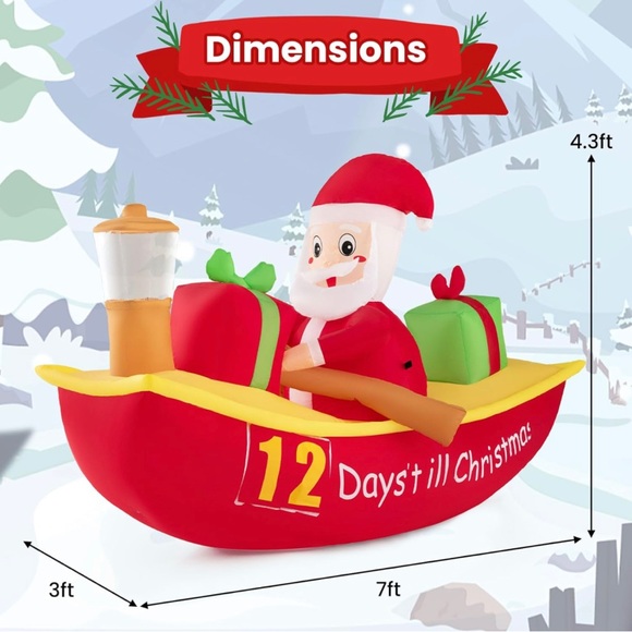 7 FT Christmas Inflatable Santa Claus Rowing Boat - Picture 4 of 4